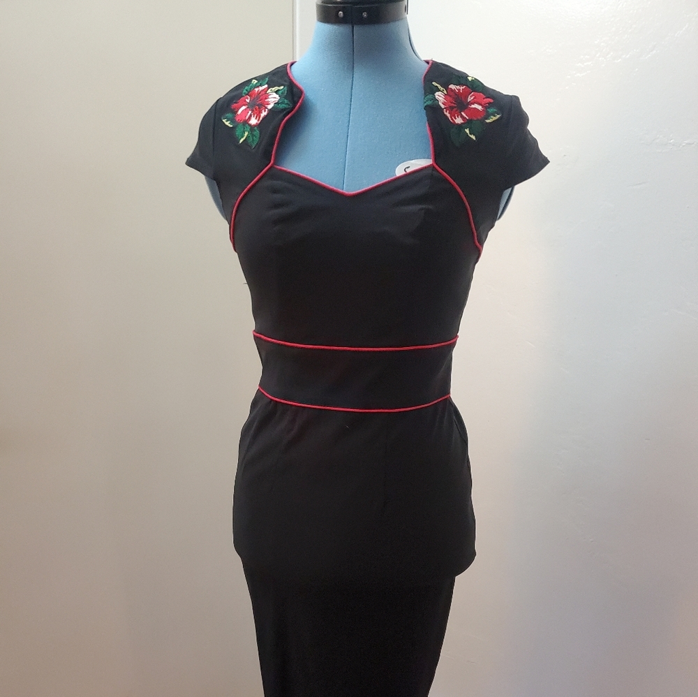 Black wiggle tiki pinup dress